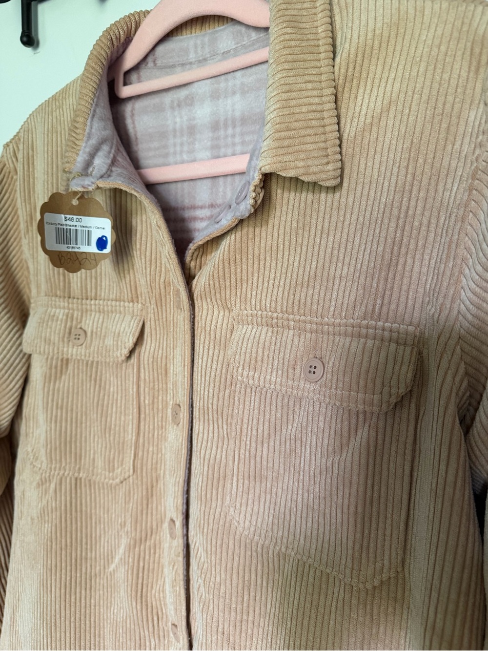 Corduroy Button-Front Reversible Shacket in Tan NWT - Picture 3 of 10